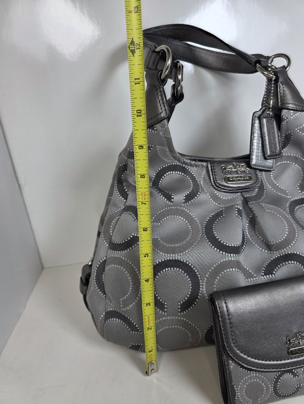 Coach Madison Maggie Silver Gray Signature Hobo Shoulder Bag & Matching Wallet - Picture 8 of 16